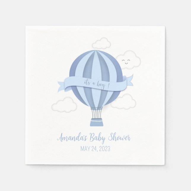 Blue Hot Air Balloon Baby Showdusche Napkins Serviette (Vorderseite)