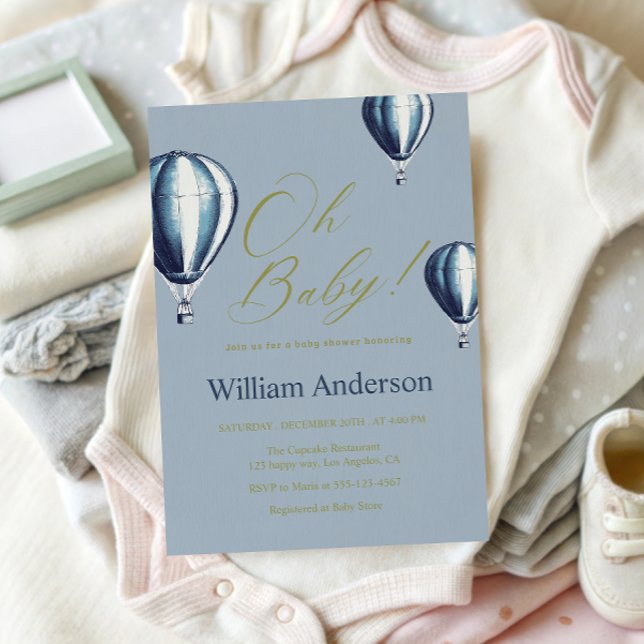 Blue Hot Air Balloon Baby Shower Invitation  (Créateur téléchargé)