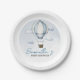 Blue Hot Air Balloon Baby Shower Paper Plate Pappteller