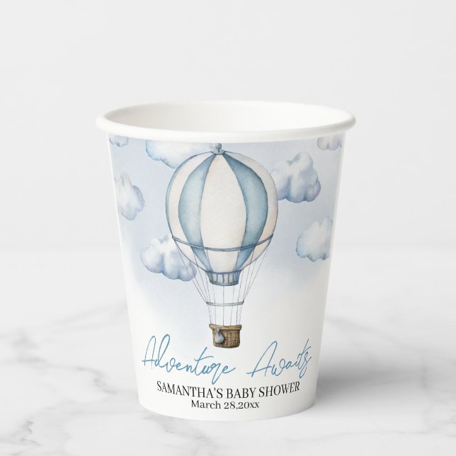 Blue Hot Air Balloon Baby Showpapier-Becher Pappbecher (Vorderseite)