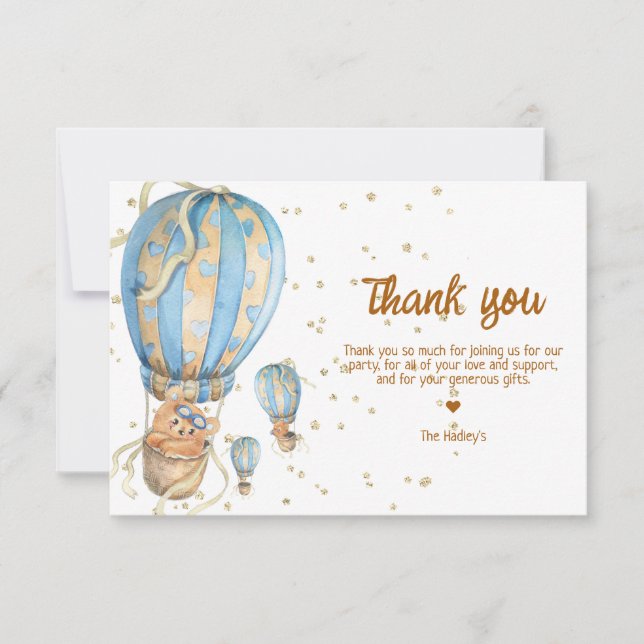 Blue Hot Air Balloon Boho Dankeskarte (Vorderseite)