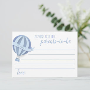 Blue Hot Air Balloon Boy Baby shower carte conseil