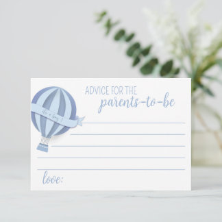 Blue Hot Air Balloon Boy Baby shower carte conseil