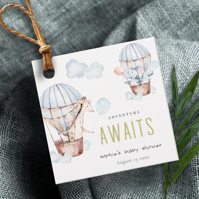 Blue Hot Air Balloon Safari Animals Baby Dusche Geschenkanhänger (Von Creator hochgeladen)