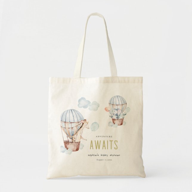 Blue Hot Air Balloon Safari Animals Baby Dusche Tragetasche (Vorne)