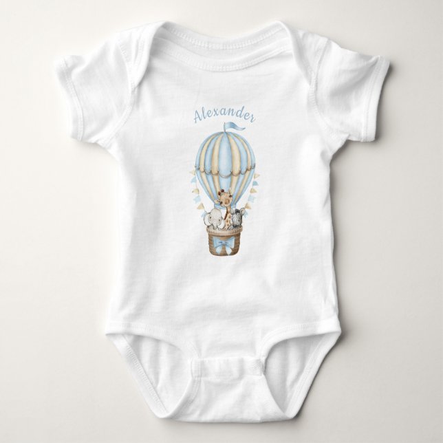 Blue Hot Air Balloon Safari Tiere Baby Bodysuit Strampler (Vorderseite)