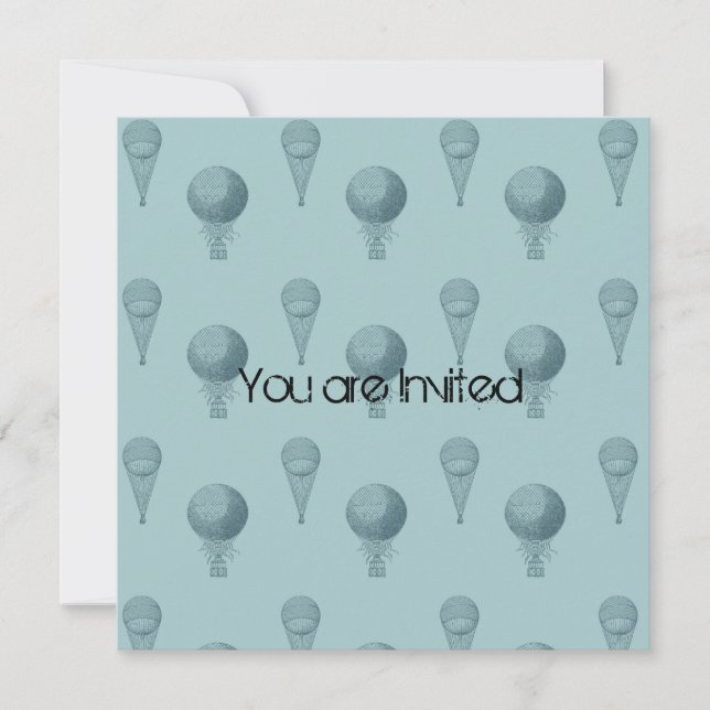 Blue Hot Air Balloons Babydusche Einladung (Vorderseite)