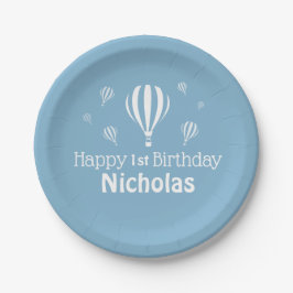 Blue Hot Air Balloons Baby's First Birthday Pappteller