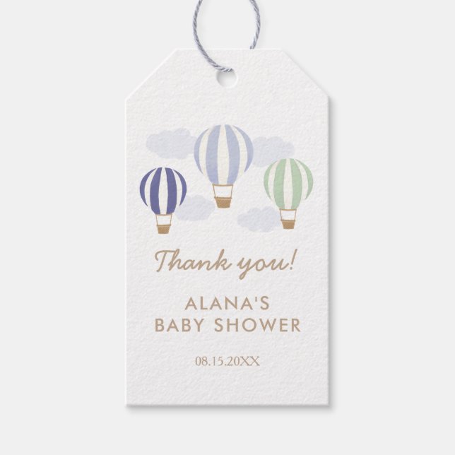 Blue Hot Air Balloons Boy Baby Dusche Geschenkanhänger (Vorderseite)