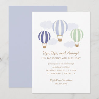 Blue Hot Air Balloons Boy Birthday Party Einladung