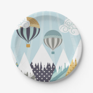 Blue Hot Air Balloons Pappteller