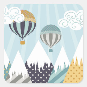 Blue Hot Air Balloons Quadratischer Aufkleber