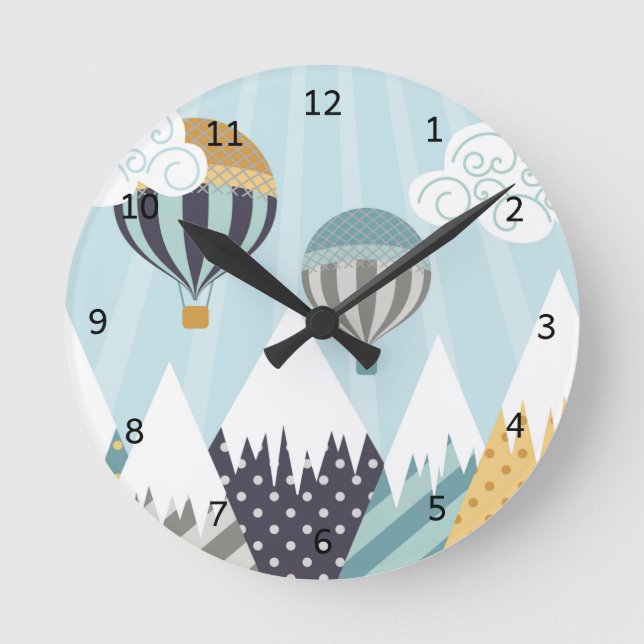 Blue Hot Air Balloons Runde Wanduhr (Vorderseite)