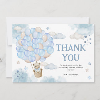 Blue Hot Air Balloons Teddy Bear Baby Dusche Dankeskarte