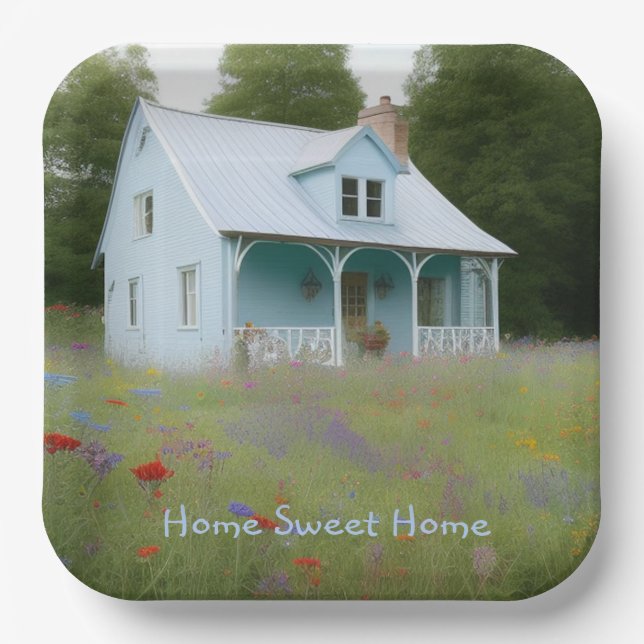 Blue House Housewarming Pappteller (Vorderseite)