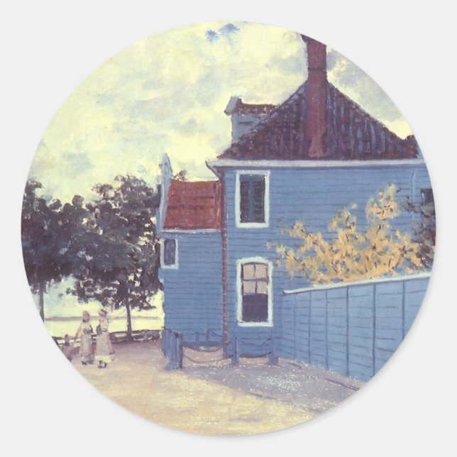 Blue House in Zaandam von Claude Monet Runder Aufkleber (Vorderseite)