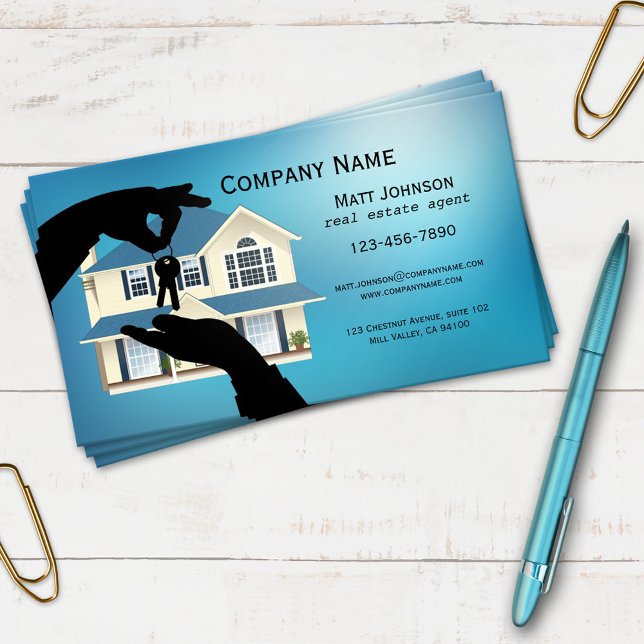 Blue House Keys Real Anwesen Business Card Visitenkarte (Von Creator hochgeladen)