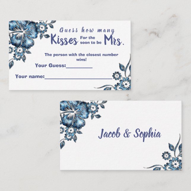 Blue How many Kisses for Mrs Shower game card Platzkarte (Vorne/Hinten)