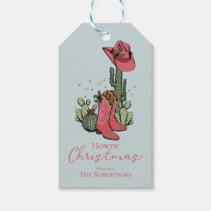 Blue Howdy Christmas Cowgirl Stiefel und Cacti Geschenkanhänger