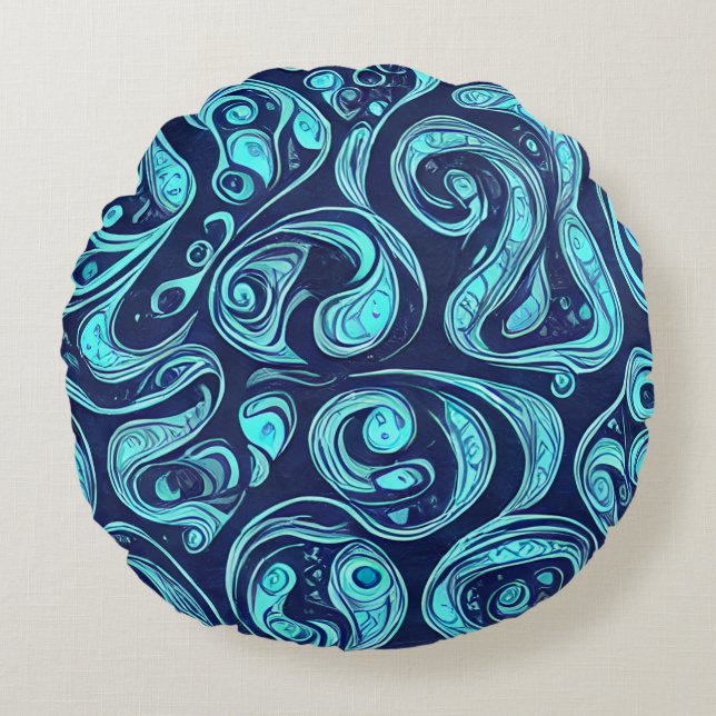 Blue Hues Round Pillow Rundes Kissen (Vorderseite)