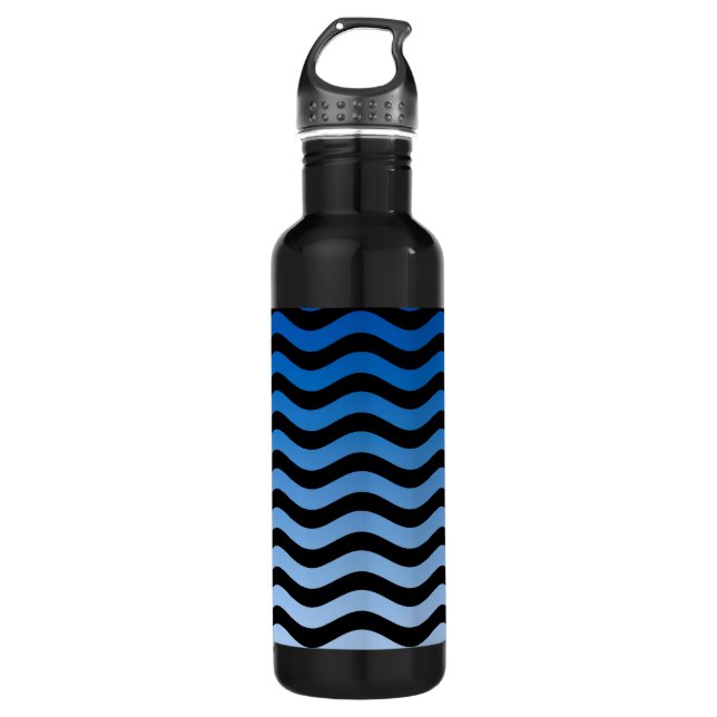 Blue Hues Wavy Stripes Trinkflasche (Vorderseite)