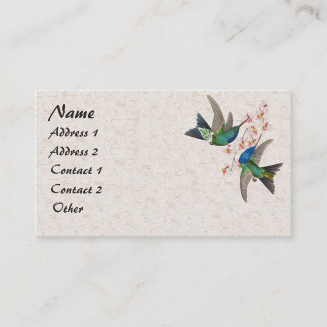 Blue Hummingbird Birnen Blume Business Card Visitenkarte (Vorderseite)