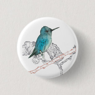 Blue Hummingbird Branches Button