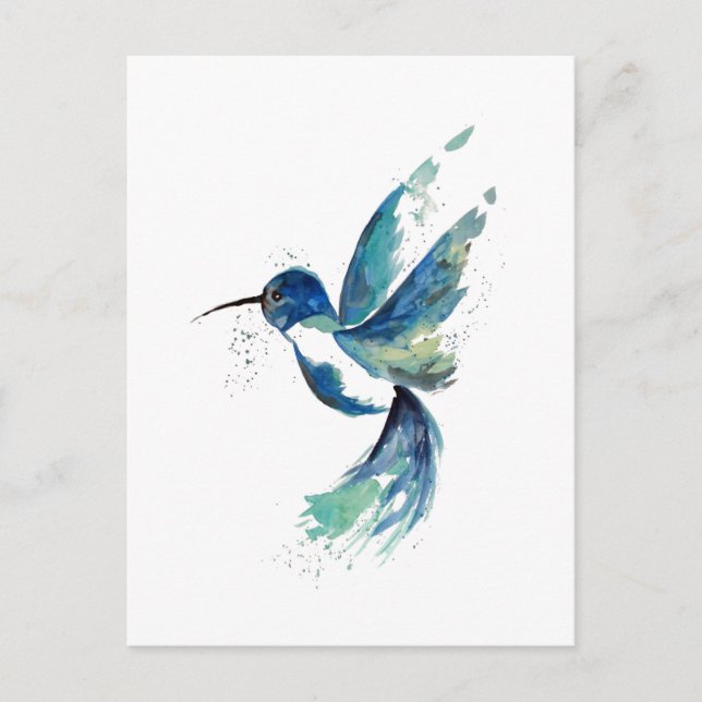 Blue Hummingbird Watercolor Postkarte (Vorderseite)