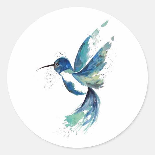 Blue Hummingbird Watercolor Runder Aufkleber (Vorderseite)