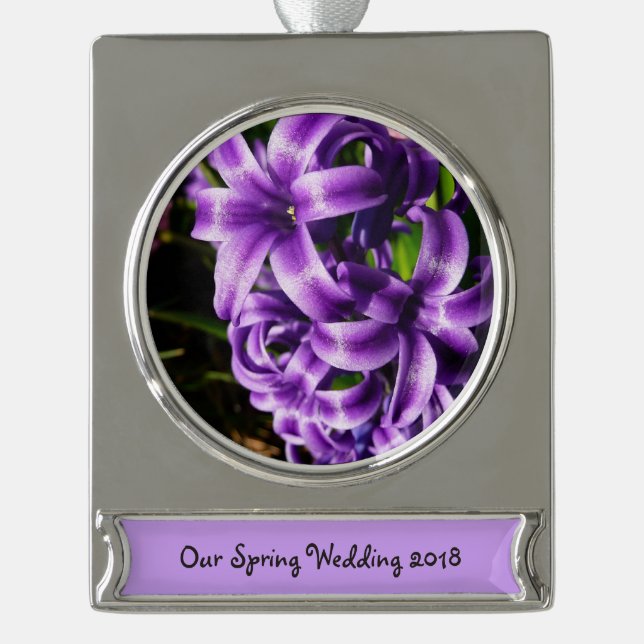 Blue Hyacinth II Spring Floral Banner-Ornament Silber (Vorderseite)