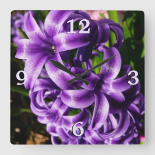 Blue Hyacinth II Spring Floral Quadratische Wanduhr