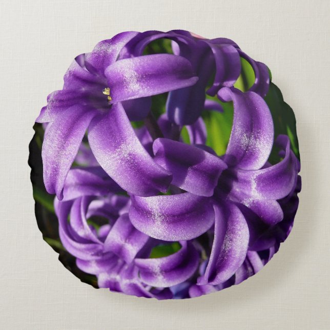 Blue Hyacinth II Spring Floral Rundes Kissen (Vorderseite)