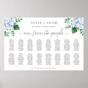 Blue Hydrangea 16 Tabelle Seating Chart Poster