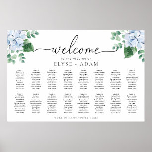 Blue Hydrangea 16 Tabelle Seating Chart Poster