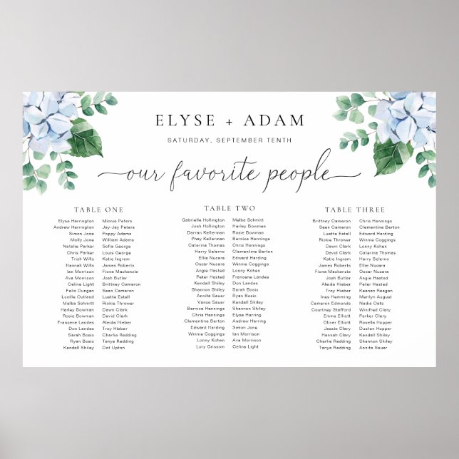 Blue Hydrangea 3 Banquet Seating Chart Fotoparte Poster (Vorne)