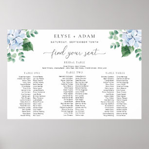Blue Hydrangea 3 Banquet Seating Chart Fotoparte Poster