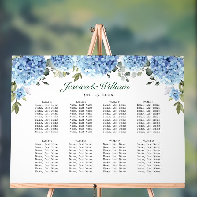 Blue Hydrangea 8 Tables SITZENDE CHART Akryllische Acrylschild (Neutral)