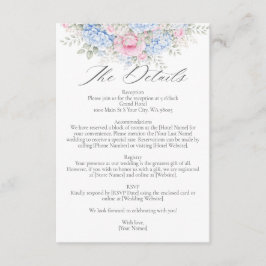 Blue Hydrangea and Pink Rose Floral Garden Wedding Begleitkarte