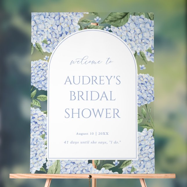 Blue Hydrangea Arched Welcome Sign, Flower Border Acrylschild (Neutral)