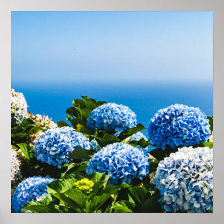 Blue Hydrangea auf dem strahlenden Ozean Jigsaw Pu Poster