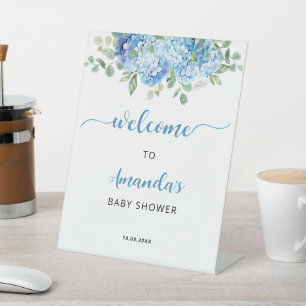 Blue Hydrangea Baby Dusche Begrüßungszeichen Sockelschild