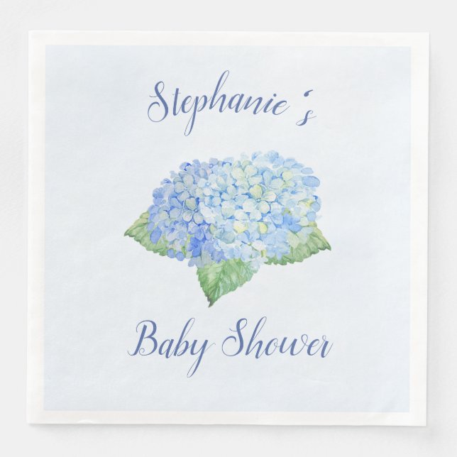 Blue Hydrangea Baby Dusche Personalisiert Serviette (Vorderseite)