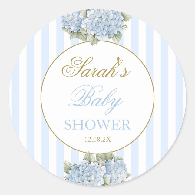 Blue Hydrangea Baby Dusche Runder Aufkleber (Vorderseite)