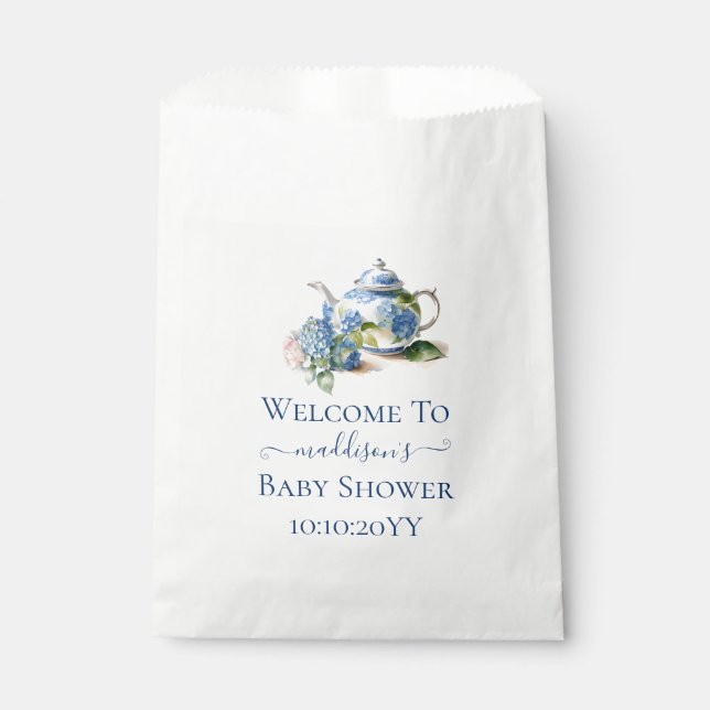 Blue Hydrangea Baby Dusche Tee Party Geschenktütchen (Vorderseite)