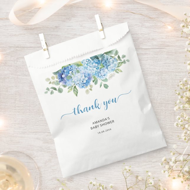 Blue Hydrangea Baby Dusche Vielen Dank Geschenktütchen (Ausgeschnitten)
