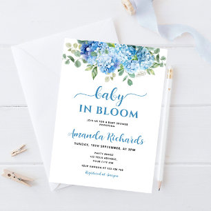 Blue Hydrangea Baby in Bloom Baby Dusche Einladung