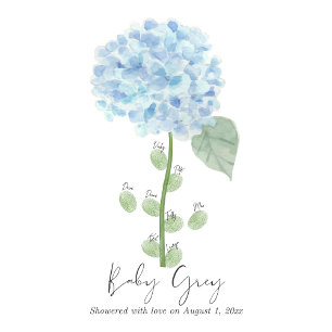 Blue Hydrangea Baby Shower Fingerprint Gästebuch