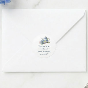 Blue Hydrangea Baby Shower Tee Party Vielen Dank Runder Aufkleber