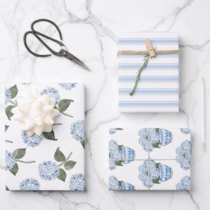 Blue Hydrangea Bloom Floral Set Geschenkpapier Set