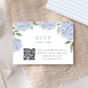 Blue Hydrangea Bloom QR Blockdruckantwort RSVP Karte
